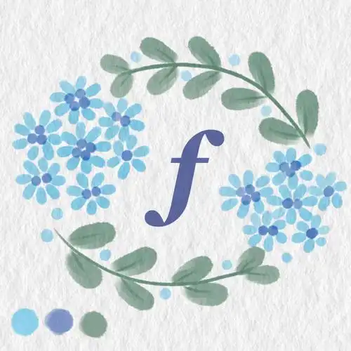 原创字母蓝色小花刺绣图案设计附线稿