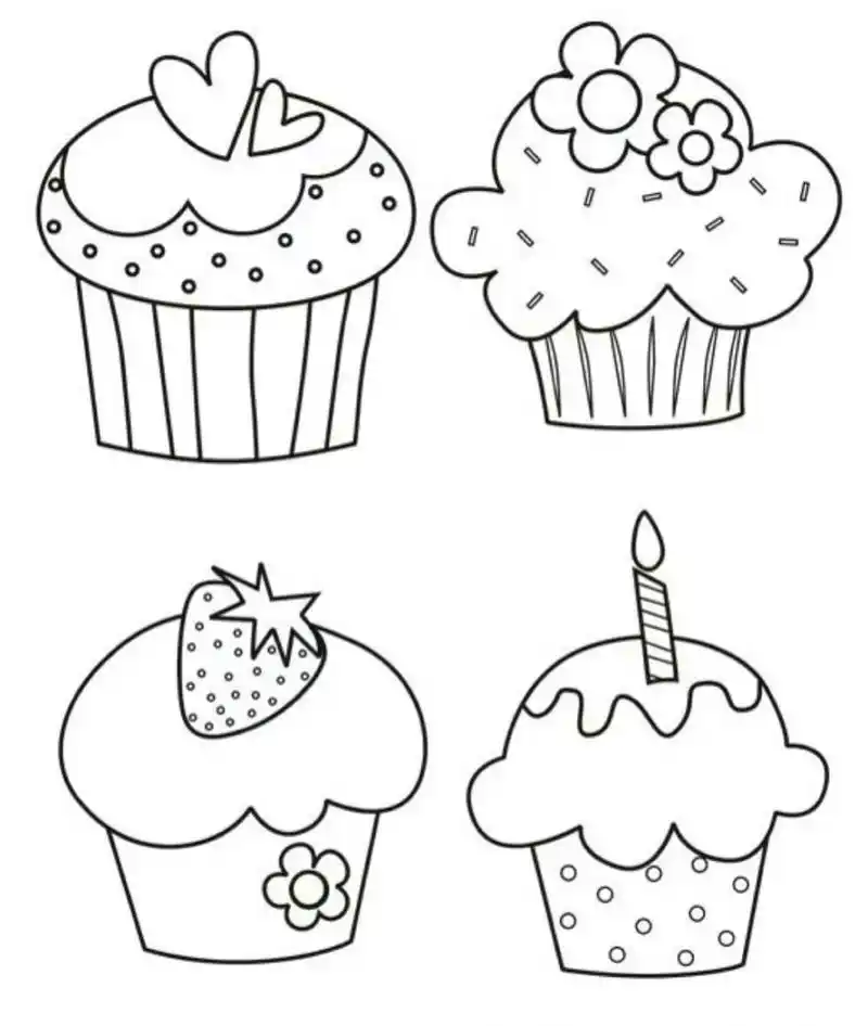 小蛋糕简笔画 纸杯蛋糕,有色77无色 #简笔画教程