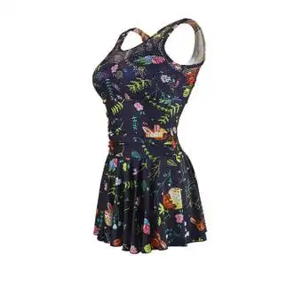 泳衣女新款遮肚显瘦泳装zoke泡温泉微胖女孩游泳衣 (s)兰(连体平角裙)