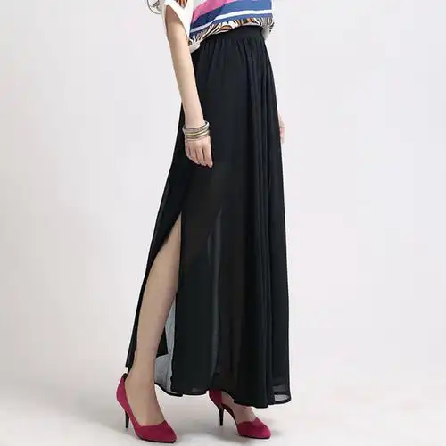 开叉长裙 透视雪纺半身裙子      夏季 …  去看看