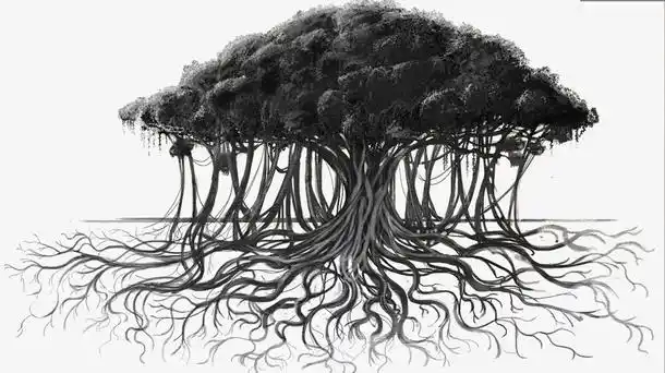 大型手绘古榕树树根