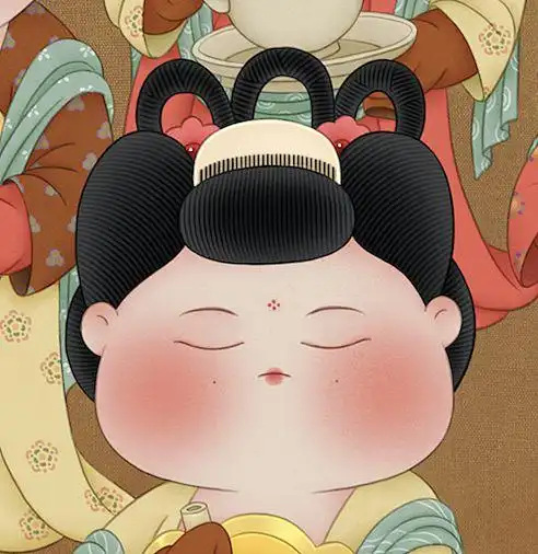 唐朝画家阎立本的《步辇图》▽焦响乐画的《步辇图》▽细节▽唐代画家