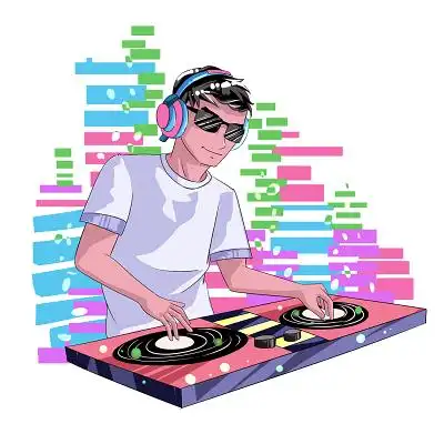 手绘卡通酒吧dj人物素材