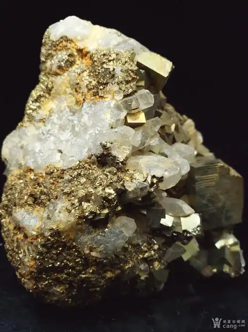 立方体黄铁矿大晶体共生白水晶矿晶矿标矿物晶体标本摆件观赏石家