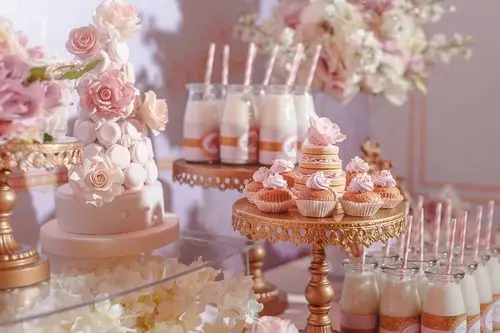 粉红色主题甜品台家庭聚会生日party派对晚会年会摆台成都市甜点 原价