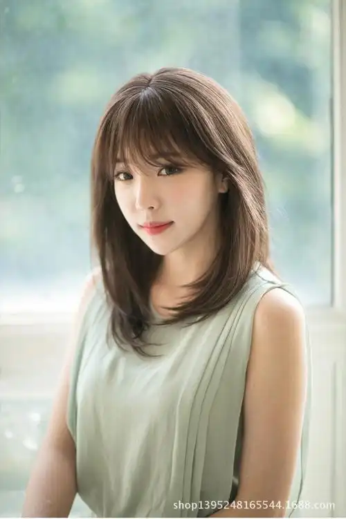 假发女中长发直发时尚自然修脸蓬松甜美齐刘海梨花头东南亚假发