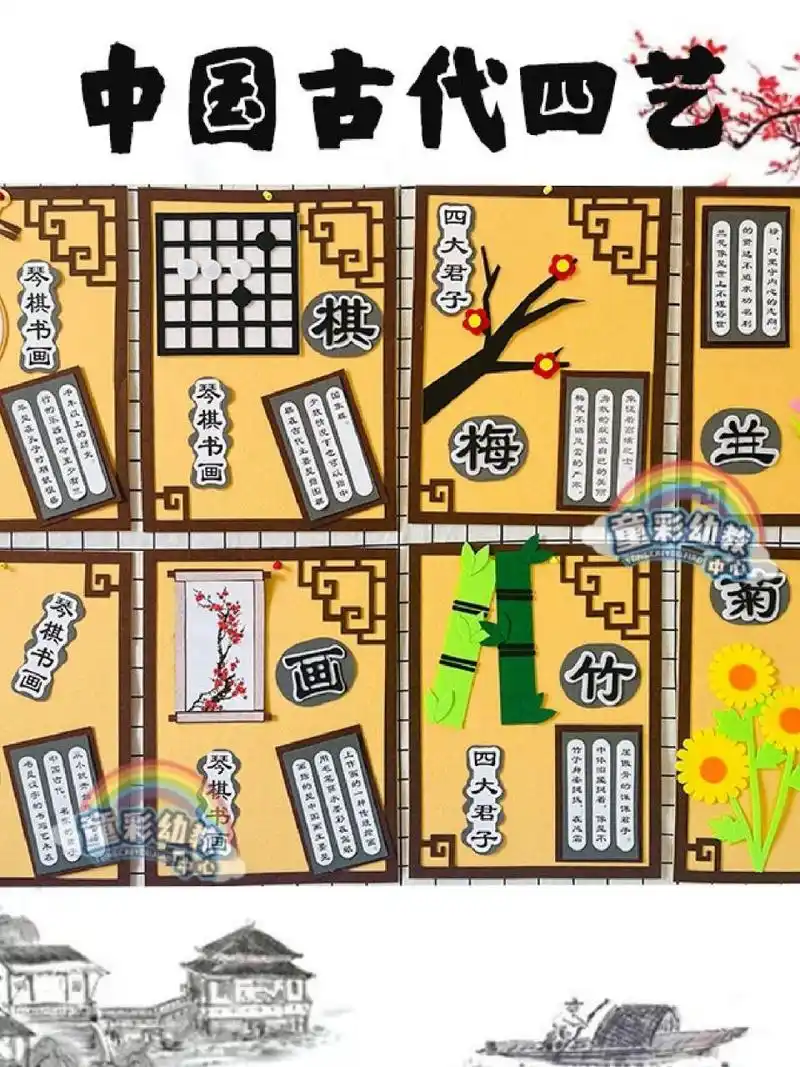 幼儿园中国风的环创|琴棋书画梅兰竹菊国风 幼儿园琴棋书画古代四艺梅