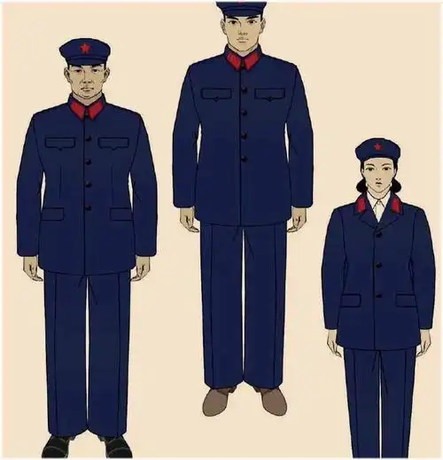 早期65式海军军服,颜色为灰色.自左至右:干部,战士,女军人