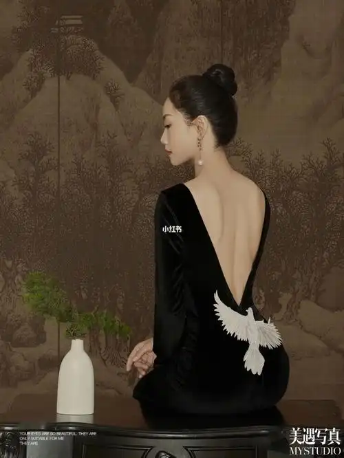 属于我们的中国风78工笔画黑色礼服