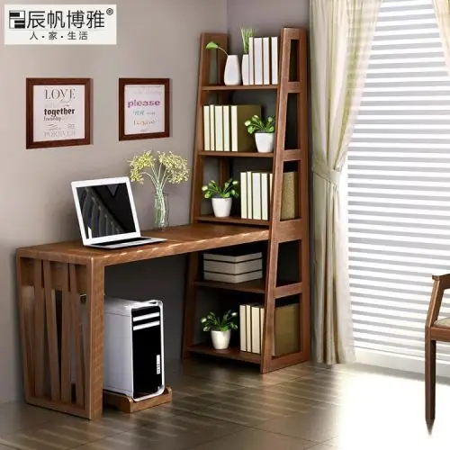 辰帆博雅全实木书桌现代简约书桌书架组合书房卧室连体书桌书架