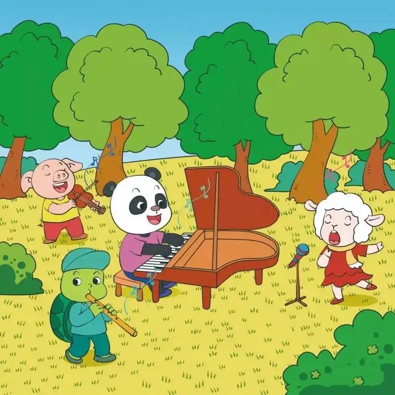 看图写话 森林音乐会 小动物们要在森林里举行音乐会,这一天,晴空万里
