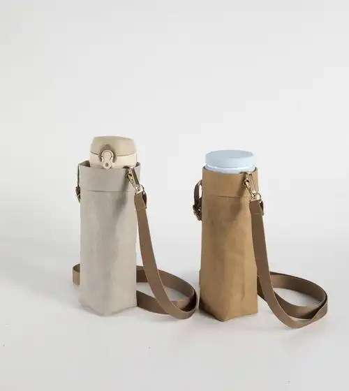 适用膳魔斜跨水杯杯套日式简约帆布斜挎保温杯套乐扣通用手提水杯套防