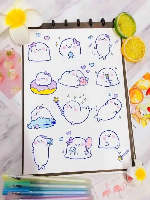 caho今天的小可爱简笔画78附线稿简笔画手帐插画少女心简笔画教程