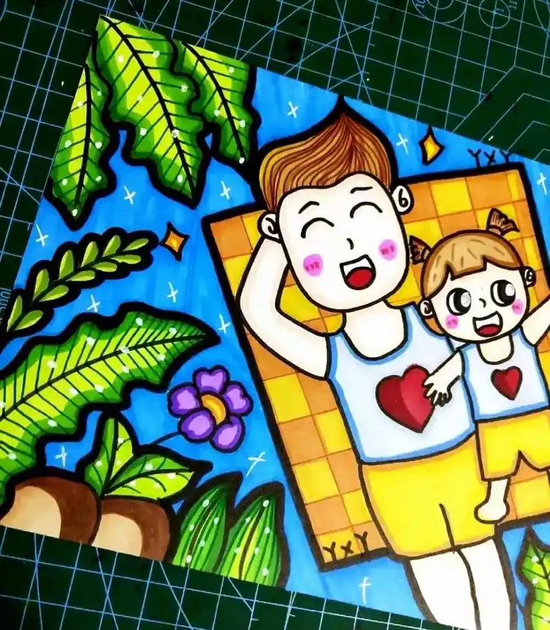 感恩父亲节主题画.#父爱如山 #父亲节创意画 #画画的苹果17 - 抖音