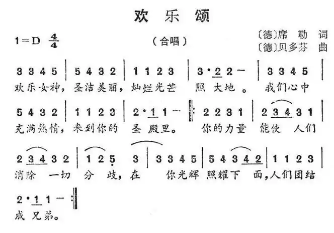 选曲 [德])简谱该歌谱演奏者为贝多芬,歌曲名称为欢乐颂(《第九交响曲
