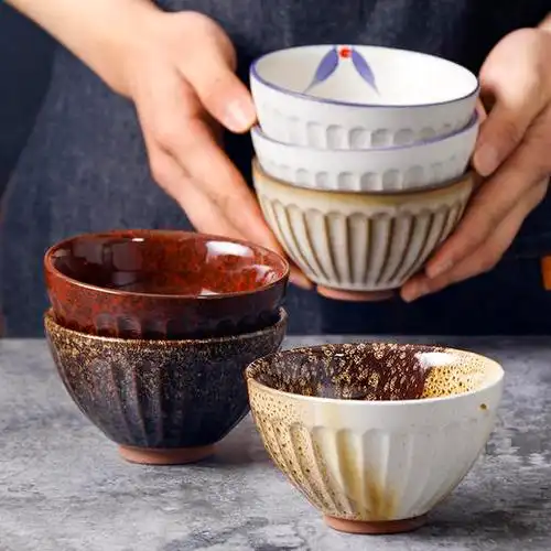 日式复古陶瓷碗红泥材质1200度高温烧制多色可选omk