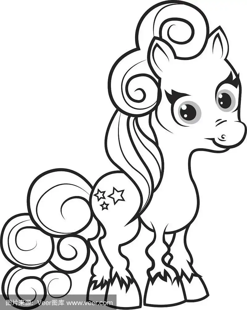 可爱的小马着色页的孩子