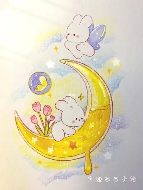 插画61手绘治愈系兔子月亮