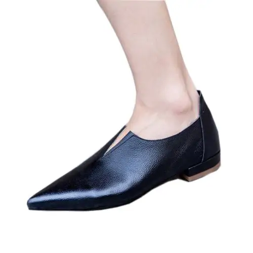 women comfortable genuine leather flat pump shoes