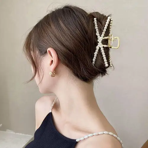 抓夹女夏后脑勺头发气质夹子头饰发夹法式珍珠鲨鱼夹大号盘发发抓