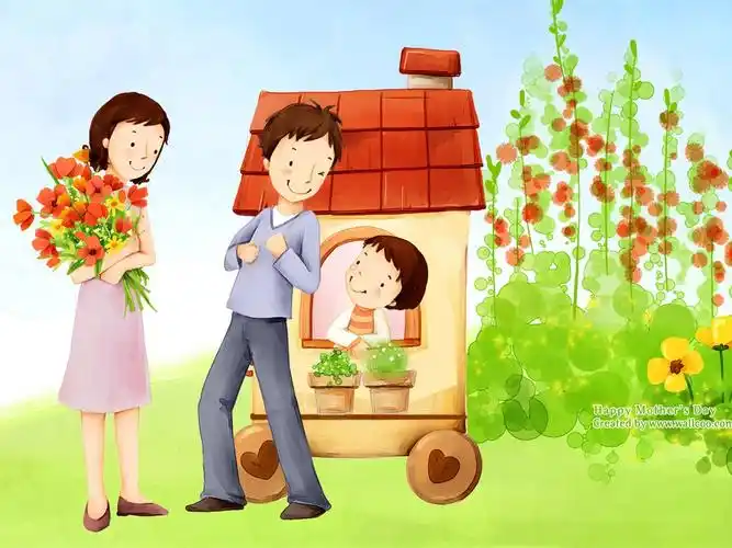 描述: 甜蜜幸福的家庭 - 母亲节可爱的艺术插图 当前壁纸尺寸: 1200 x