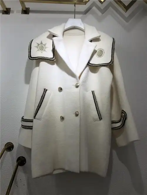 英伦海军毛呢大衣外套女款加厚百搭韩版仿水貂毛呢外套