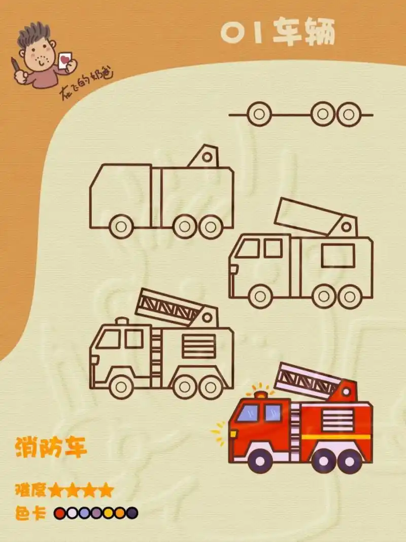 消防车 简笔画 #交通工具简笔画# #简笔画# #儿童简笔画教程