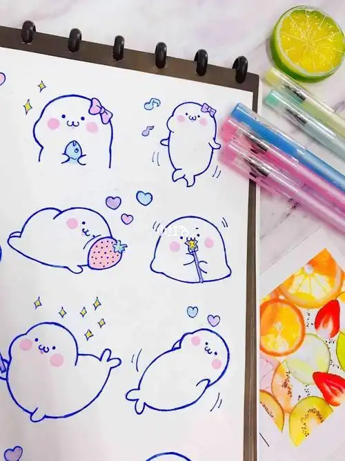 少女心简笔画93超可爱的粉粉小海豹又来啦简笔画少女心表情包画