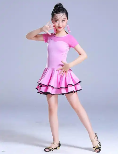新款儿童拉丁舞服装演出服秋冬长短袖练功服考级女孩女童拉丁舞裙长