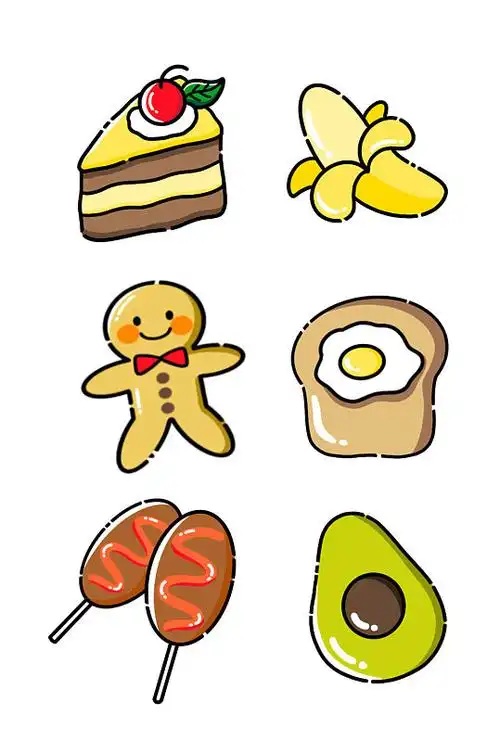 可爱卡通零食面包贴纸免抠立即下载可爱儿童手绘涂鸦面包饼干甜品食物