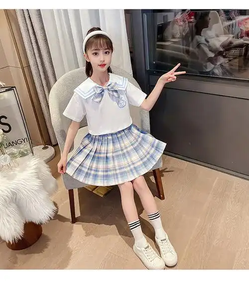 j006(配领结)童装套装jk制服儿童女童小学生制服两件套 - 17网