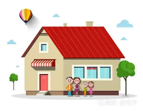 家庭的房子.矢量平面设计建筑与树木孤立在白色背景上