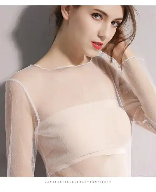 蕾丝打底衫薄款低领性感雷丝纱衣透视网纱女长袖透明内衬神仙内搭薄纱
