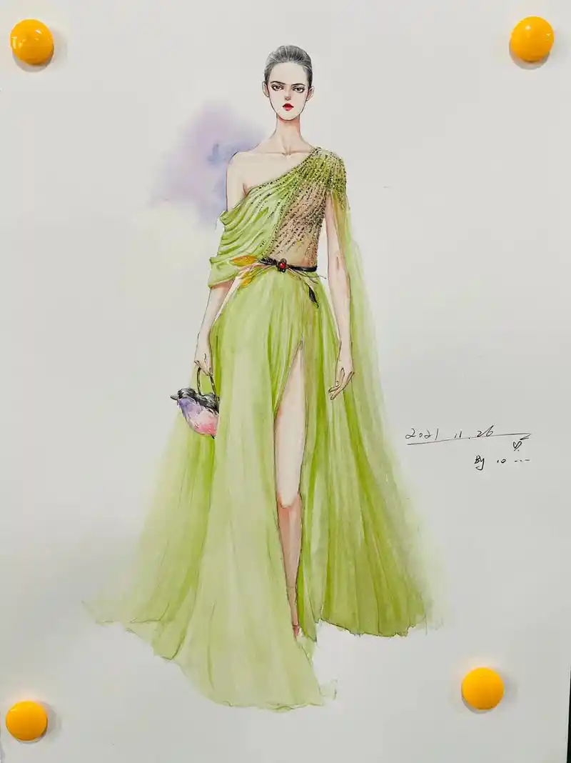 水彩时装画薄纱——绘画步骤#服装设计考研手绘 #服装设计 # - 抖音