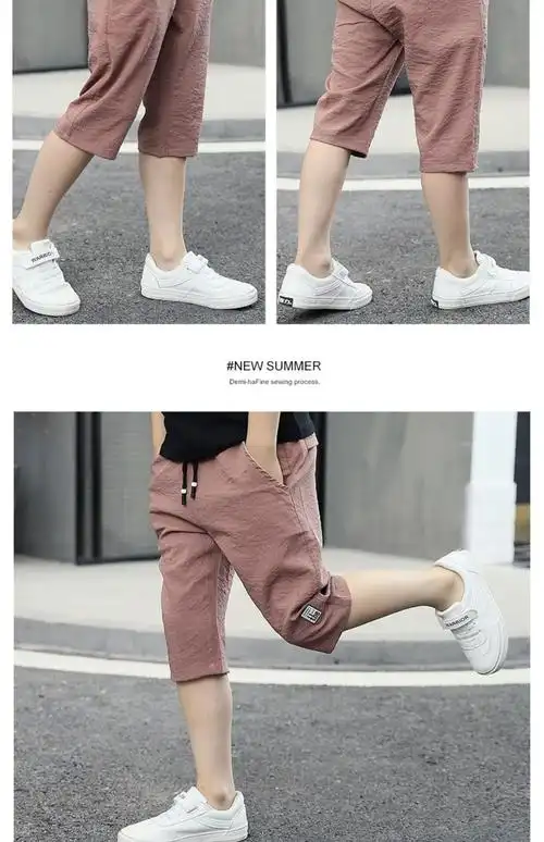 男童薄款短裤子夏装男孩七分裤儿童宝宝中裤童装中大童棉麻休闲裤