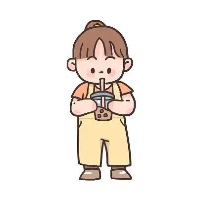 手绘卡通小女孩手捧奶茶喝免扣元素喝奶茶元素