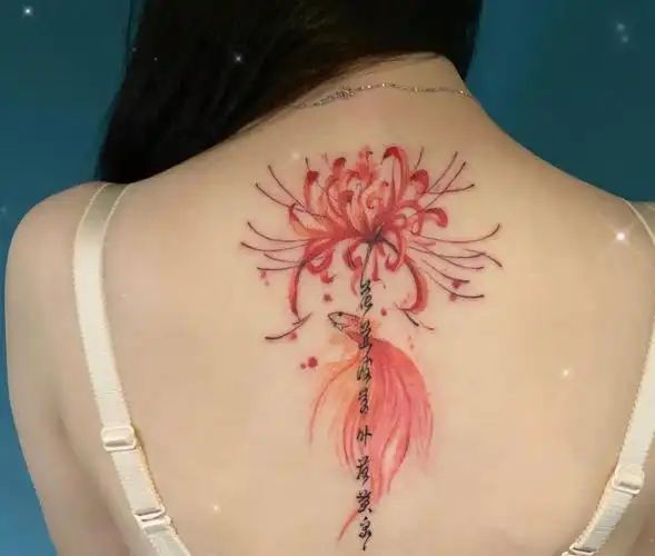 最新彼岸花纹身图案女红色彼岸花纹身图集6