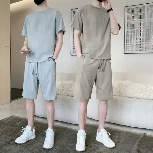 衣服运动短袖男生短裤服装男士t恤套装男夏季潮牌男装运动套装批f