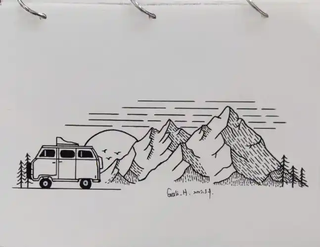 59风景黑白简笔画插画线描画针管手绘