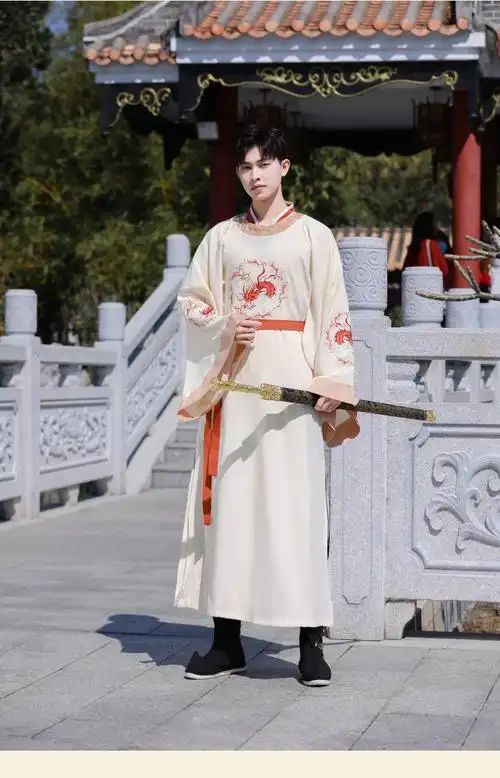 英梵度汉服男唐制中国风圆领袍刺绣唐朝帅气书生公子古风长袍演出服装