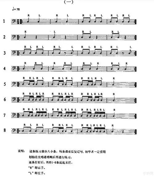 【架子鼓谱】架子鼓小鼓练习曲(一)