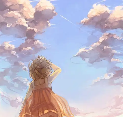 一个女孩仰望天空的动漫图片