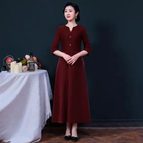 喜婆婆婚宴秋装遮肚子连衣裙2021年新款大码婚礼妈妈礼服高贵洋气