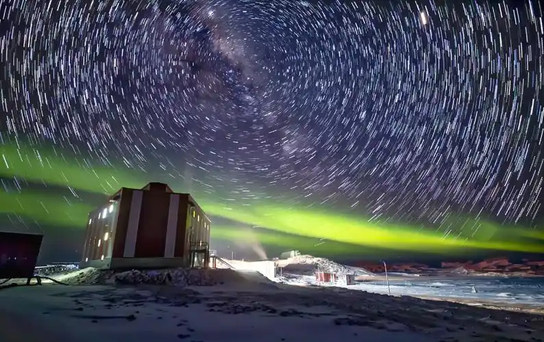 南极洲的南极光_夜景_poco摄影,百诺夜色风光