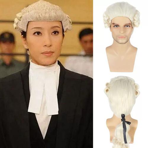 香港律师假发 宫廷钢琴家表演cos假毛 法官律师金色短卷发全头套