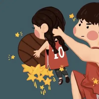 高清手绘的篮球情侣头像一男一女图片