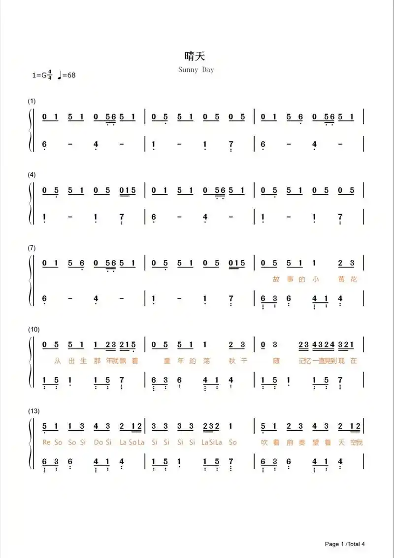 钢琴初学者也能弹的晴天简谱版本来了,我想这首歌 - 抖音