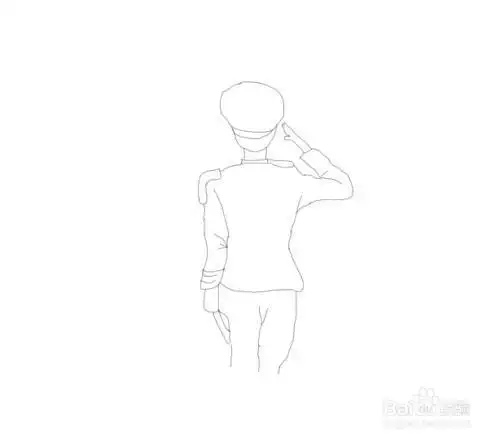 军人向国旗敬礼背影简笔画