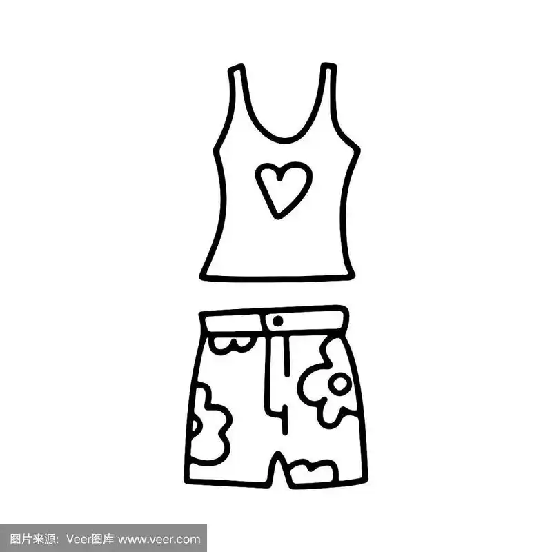 手绘妇女的短和t恤孤立在白色背景.夏天去海滩时穿的衣服.