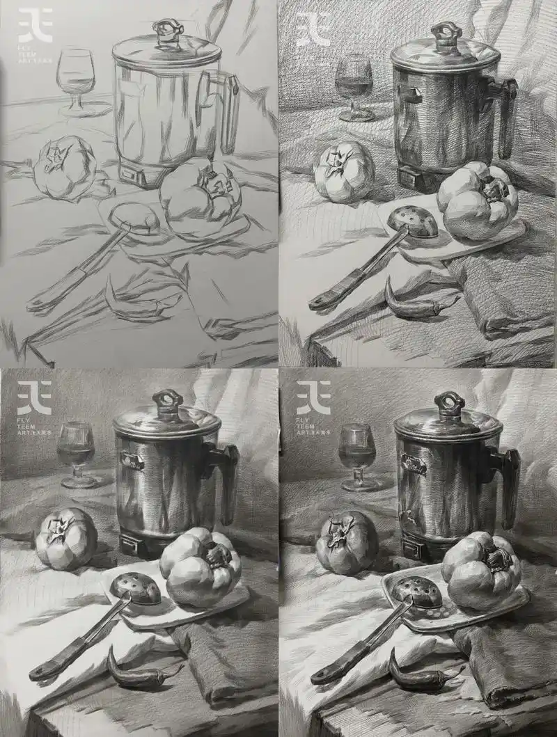 静物素描步骤范画.#静物素描 #静物素描步骤 #广州画室 # - 抖音